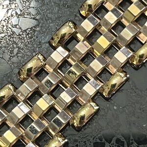 8” 18k Gold sterling silver Panther Diamond cut link design vintage bracelet QVC
